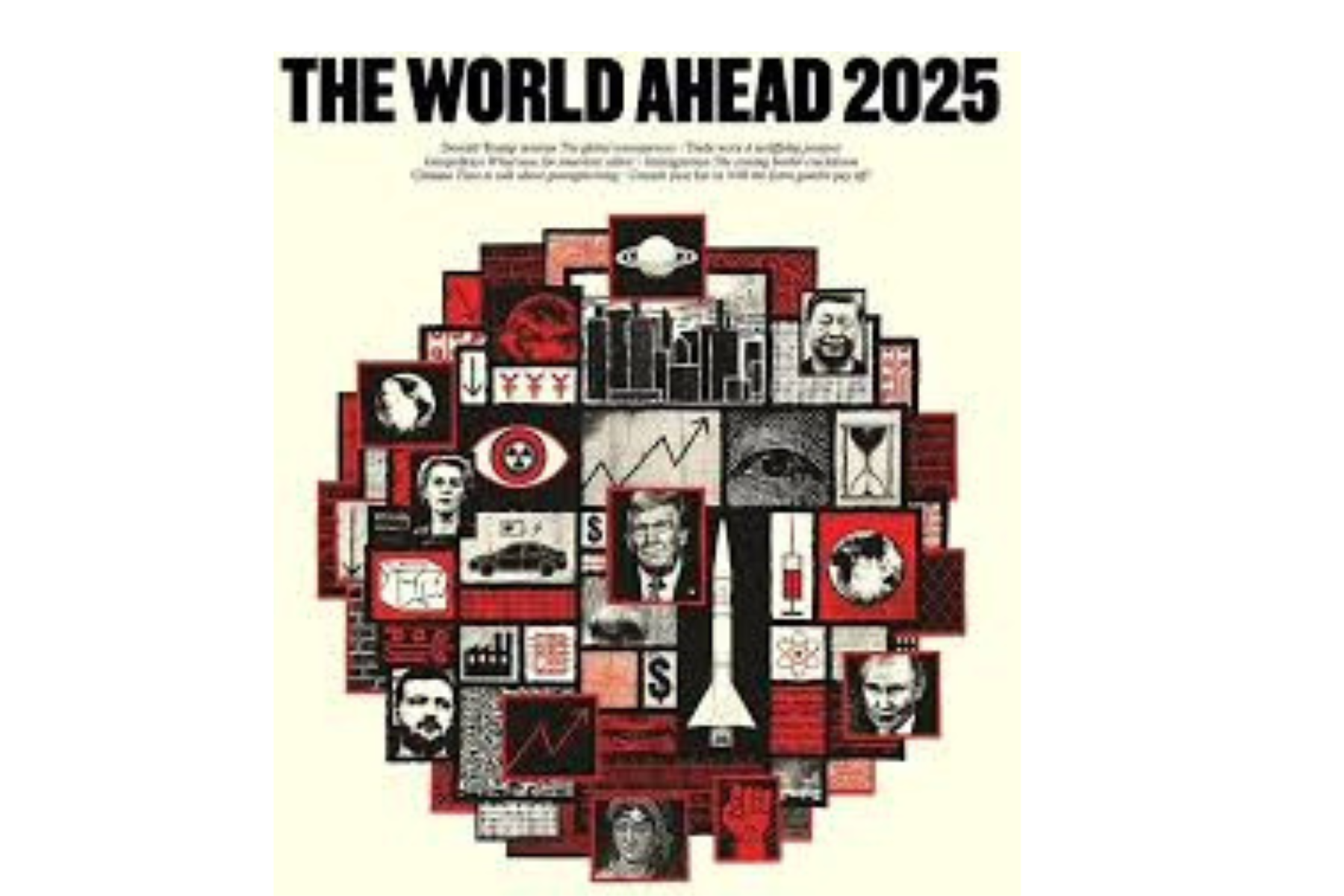 Portada de la edición especial The World Ahead 2025 de The Economist, destacando temas clave como política global, economía y tecnología.