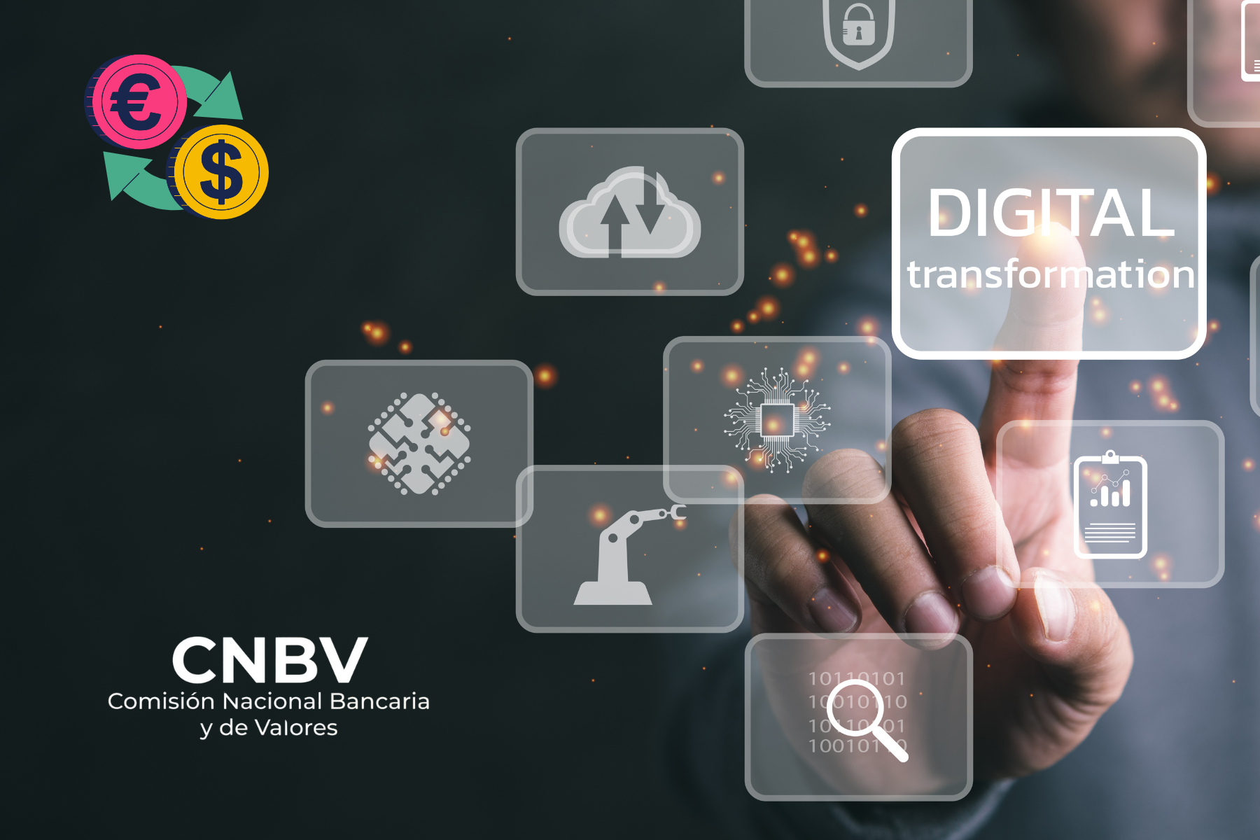 Representación de una entidad financiera no bancaria junto a una interfaz digital que simboliza el registro de plataformas tecnológicas.