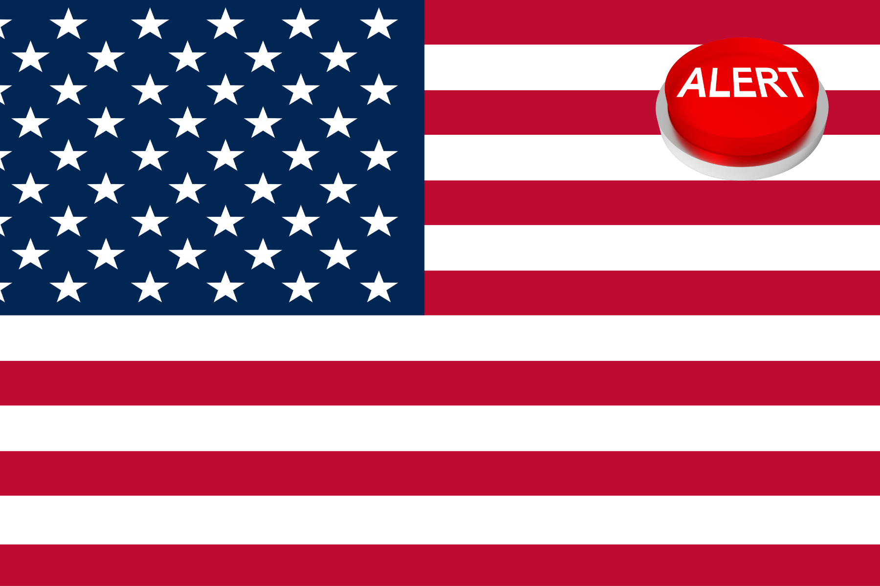 Bandera de Estados Unidos ondeando junto a un gráfico de alerta roja que simboliza la advertencia global emitida por el Departamento de Estado.