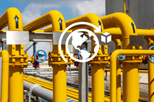 Red de abastecimiento de gas e icono de importaciones.