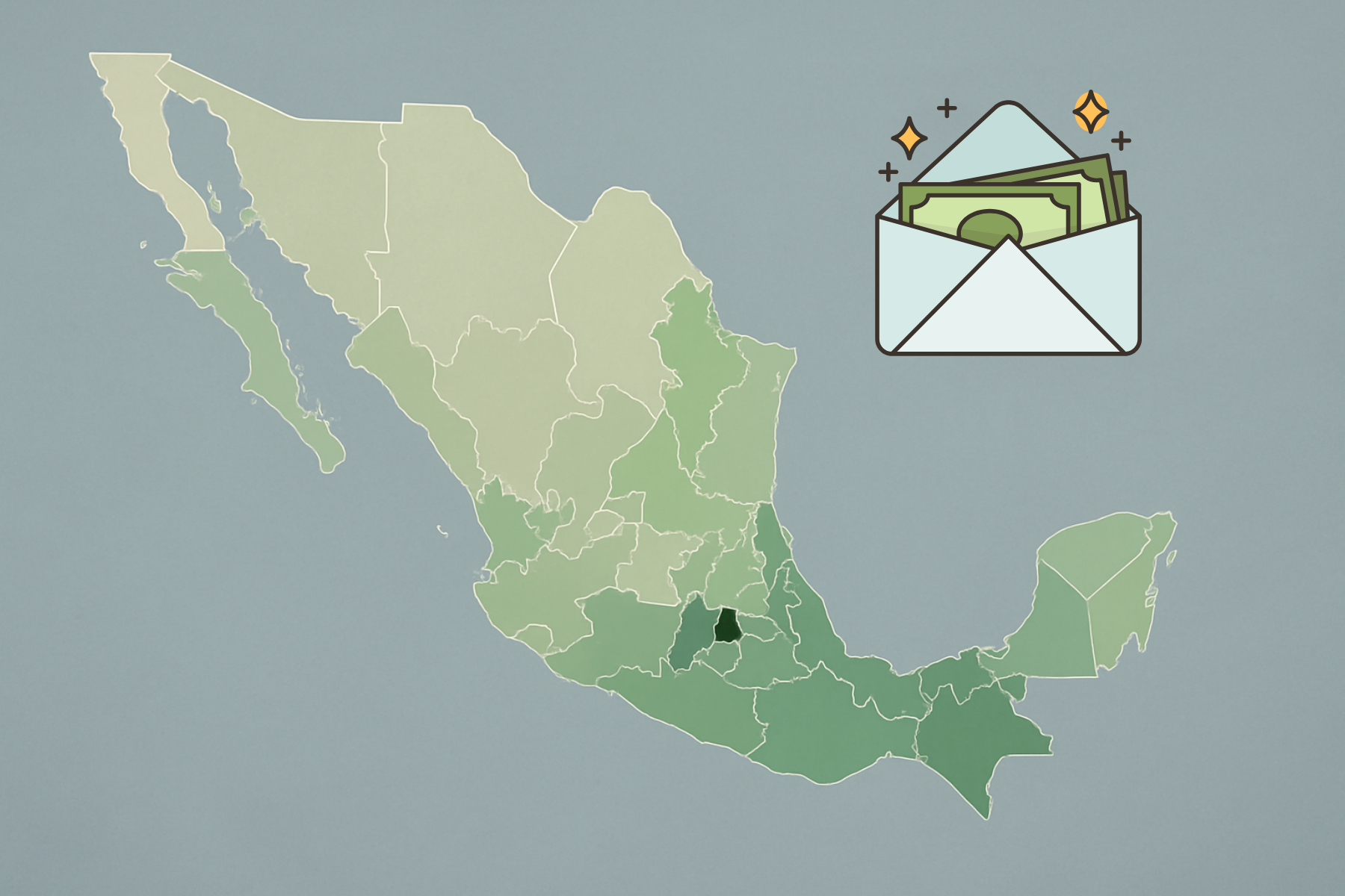 Mapa de México en escala de colores que representa los salarios promedio por estado; la Ciudad de México aparece destacada con el tono más oscuro, indicando el salario más alto a nivel nacional.